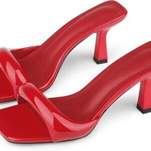 Women's High Heels Sandals Square Toe Backless Slip On Mules for Party Wedding